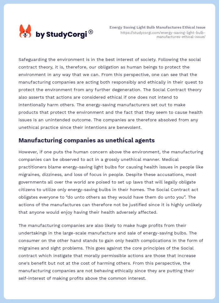 Energy Saving Light Bulb Manufactures Ethical Issue. Page 2