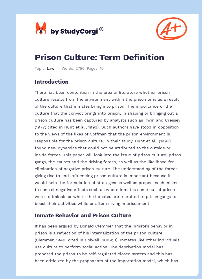 Prison Culture: Term Definition. Page 1