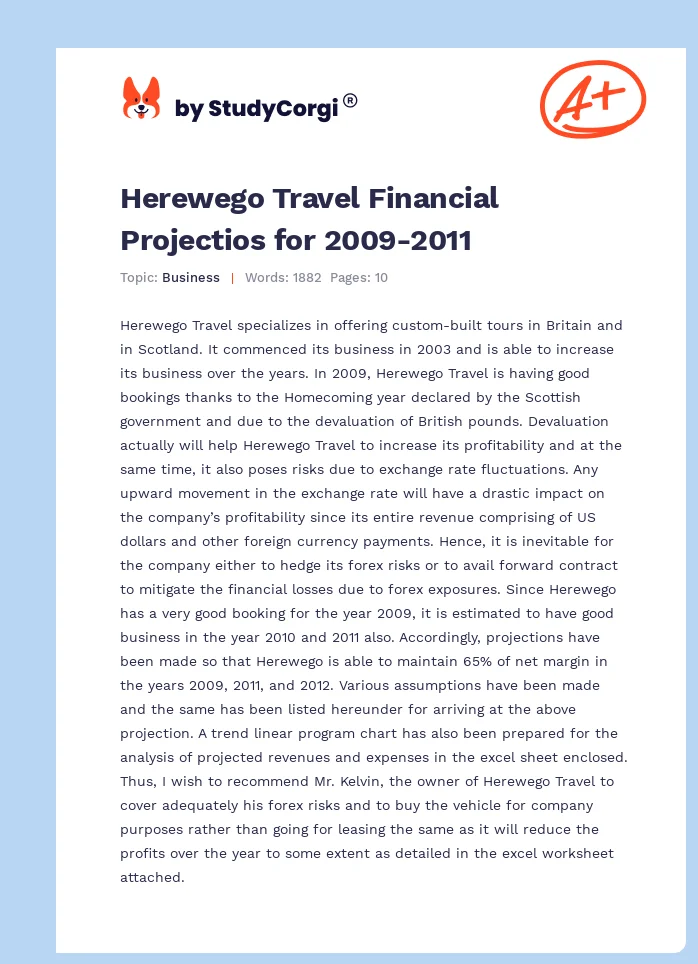 Herewego Travel Financial Projectios for 2009-2011. Page 1
