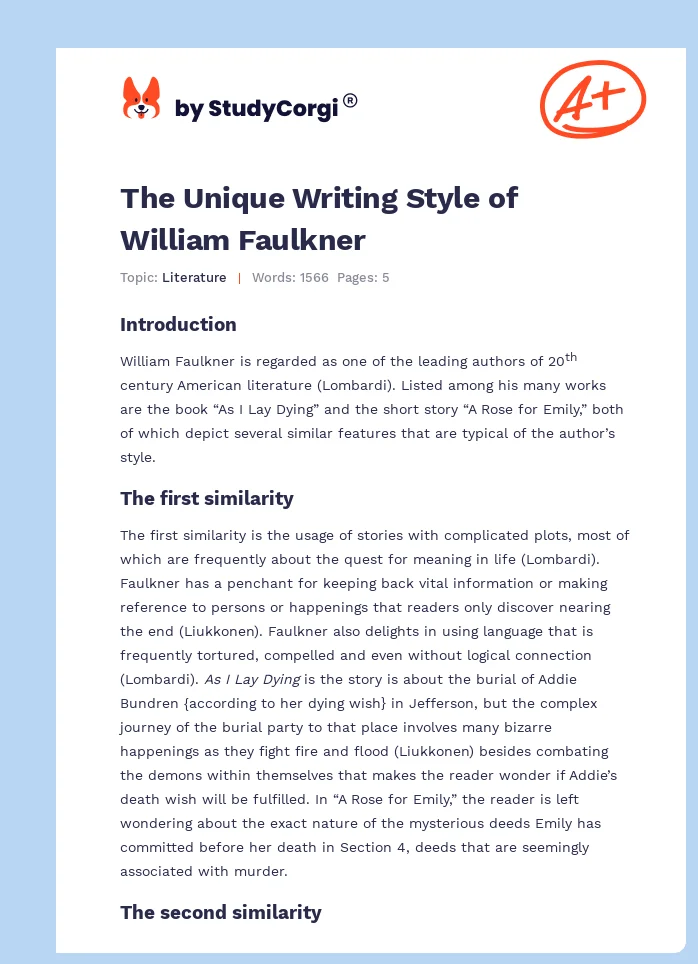 The Unique Writing Style of William Faulkner. Page 1