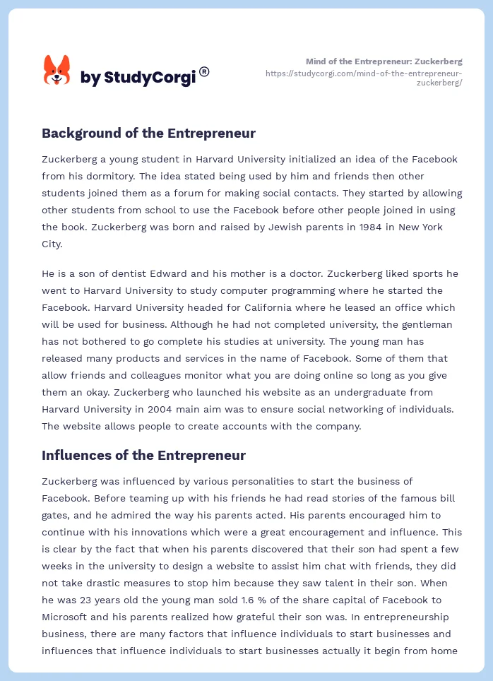 Mind of the Entrepreneur: Zuckerberg. Page 2