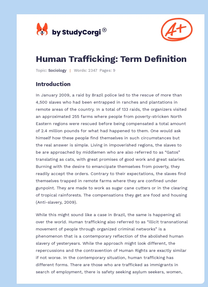 Human Trafficking: Term Definition. Page 1