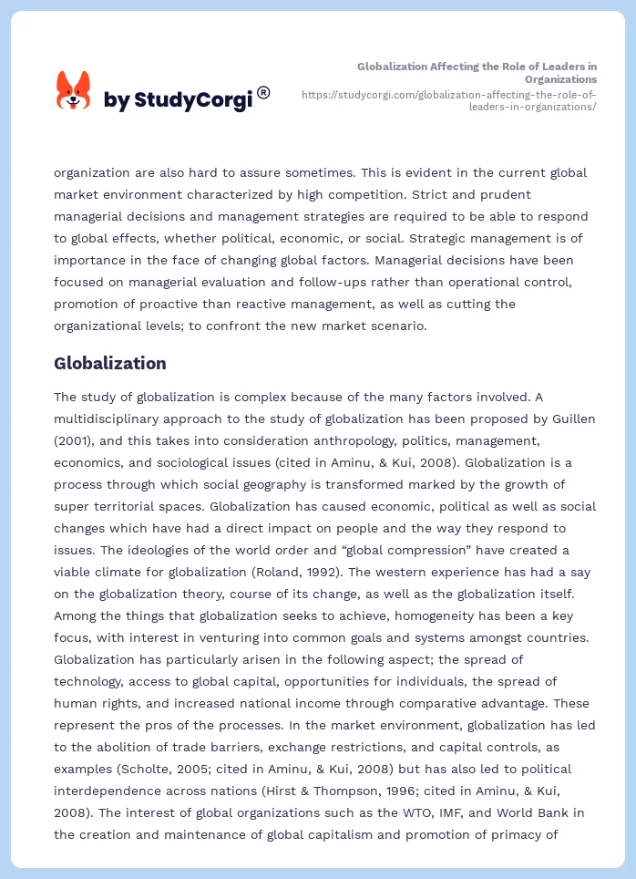 Globalization Affecting the Role of Leaders in Organizations. Page 2