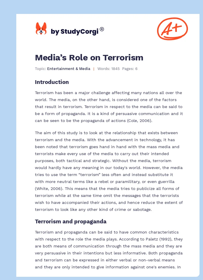 Media’s Role on Terrorism. Page 1