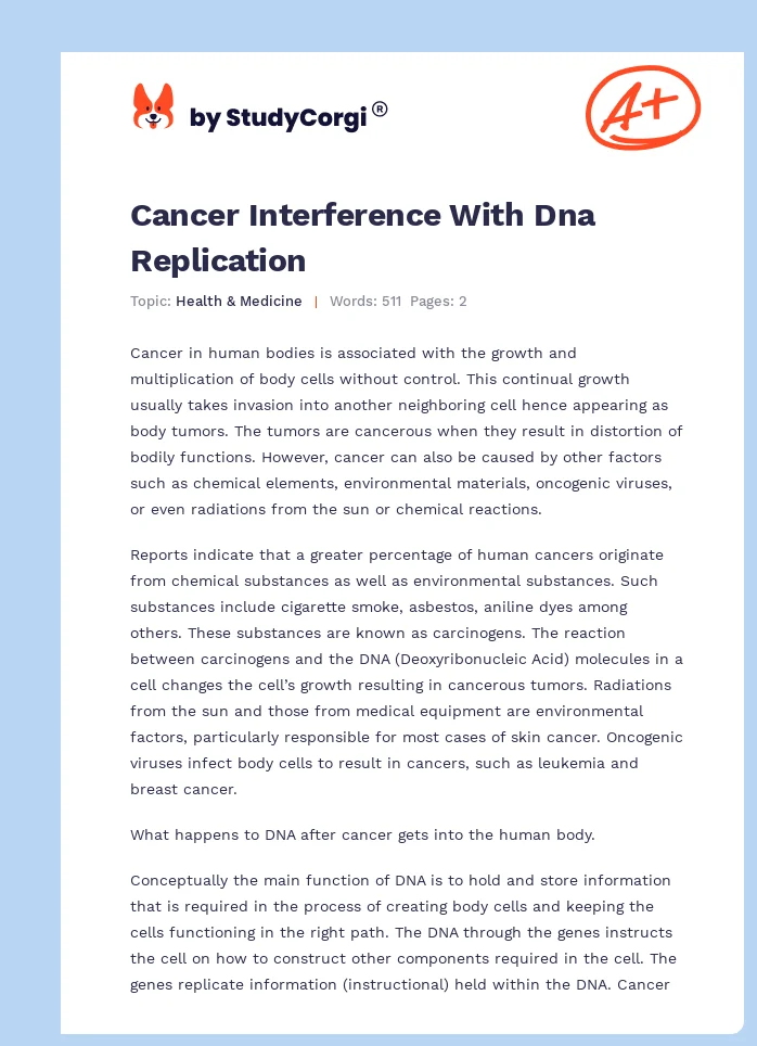 Cancer Interference With Dna Replication. Page 1