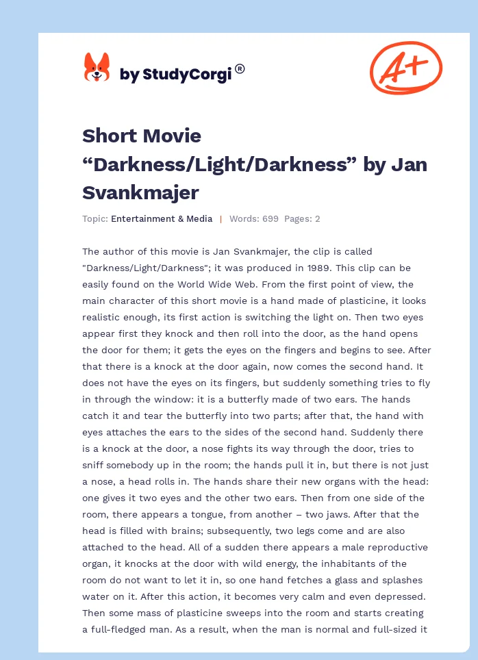 Short Movie “Darkness/Light/Darkness” by Jan Svankmajer. Page 1