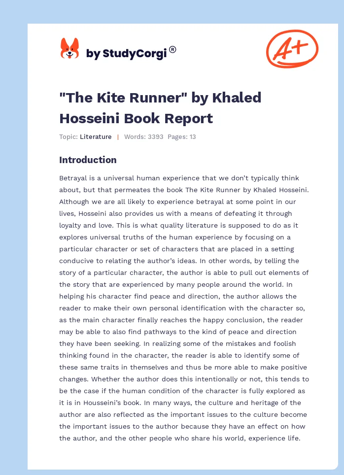 "The Kite Runner" by Khaled Hosseini Book Report. Page 1