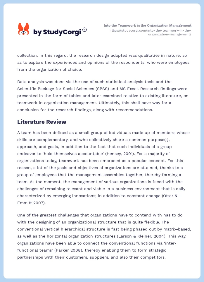 Into the Teamwork in the Organization Management. Page 2