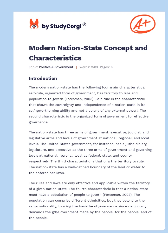 Modern Nation-State Concept and Characteristics. Page 1