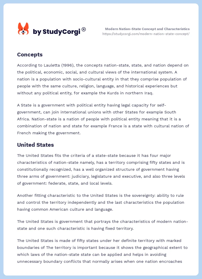 Modern Nation-State Concept and Characteristics. Page 2