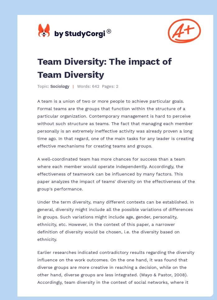 Team Diversity: The impact of Team Diversity. Page 1