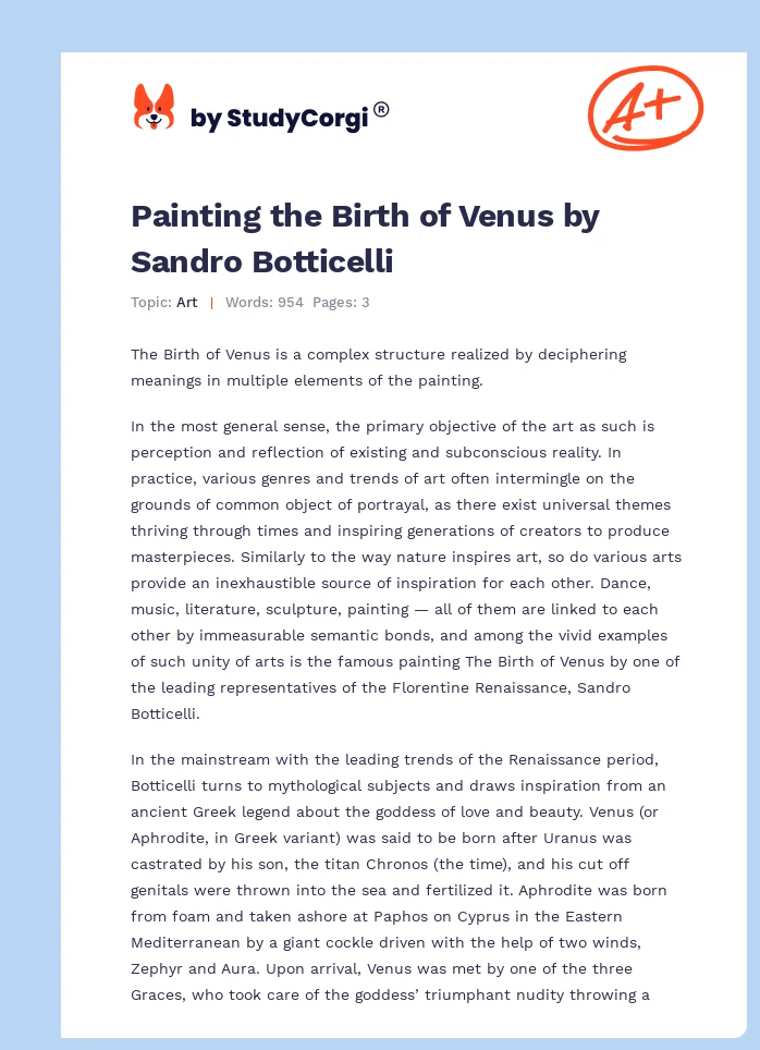 Painting the Birth of Venus by Sandro Botticelli. Page 1