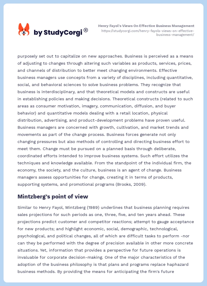 Henry Fayol's Views On Effective Business Management. Page 2