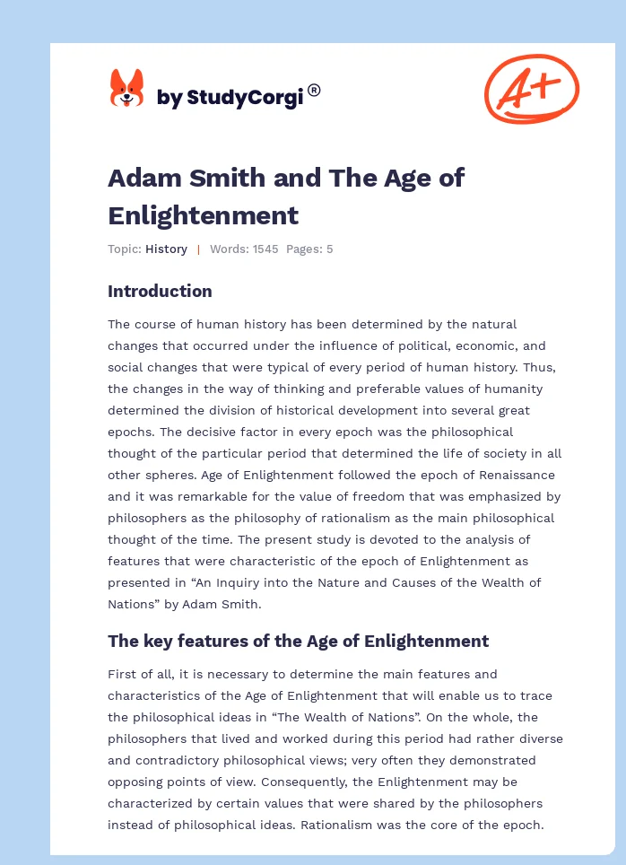 Adam Smith and The Age of Enlightenment. Page 1