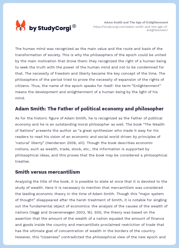 Adam Smith and The Age of Enlightenment. Page 2