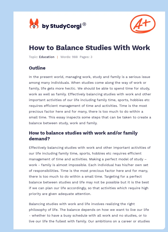 How to Balance Studies With Work. Page 1