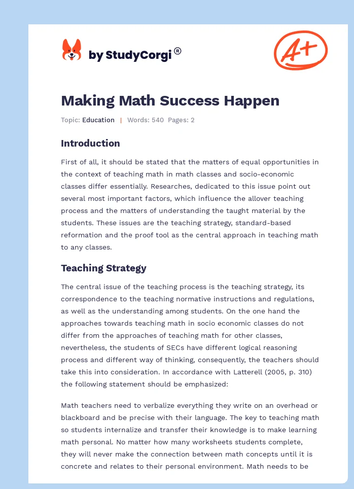 Making Math Success Happen. Page 1