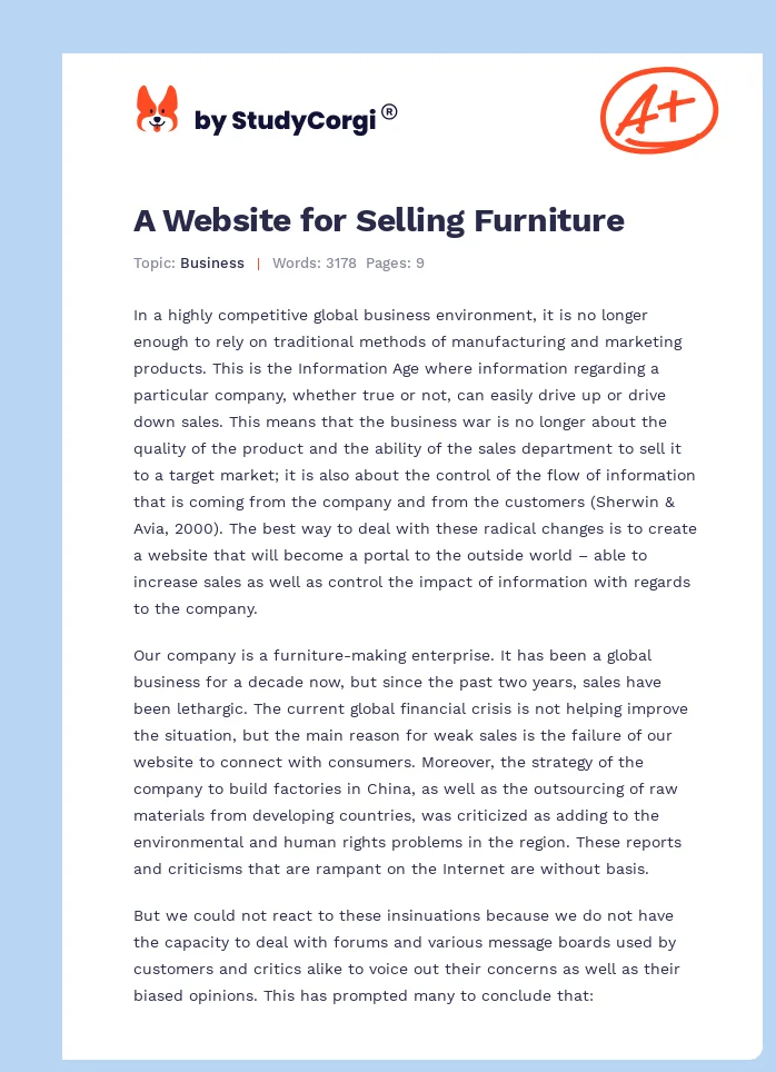 A Website for Selling Furniture. Page 1