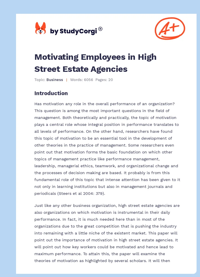 Motivating Employees in High Street Estate Agencies. Page 1