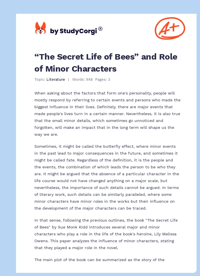 “The Secret Life of Bees” and Role of Minor Characters. Page 1