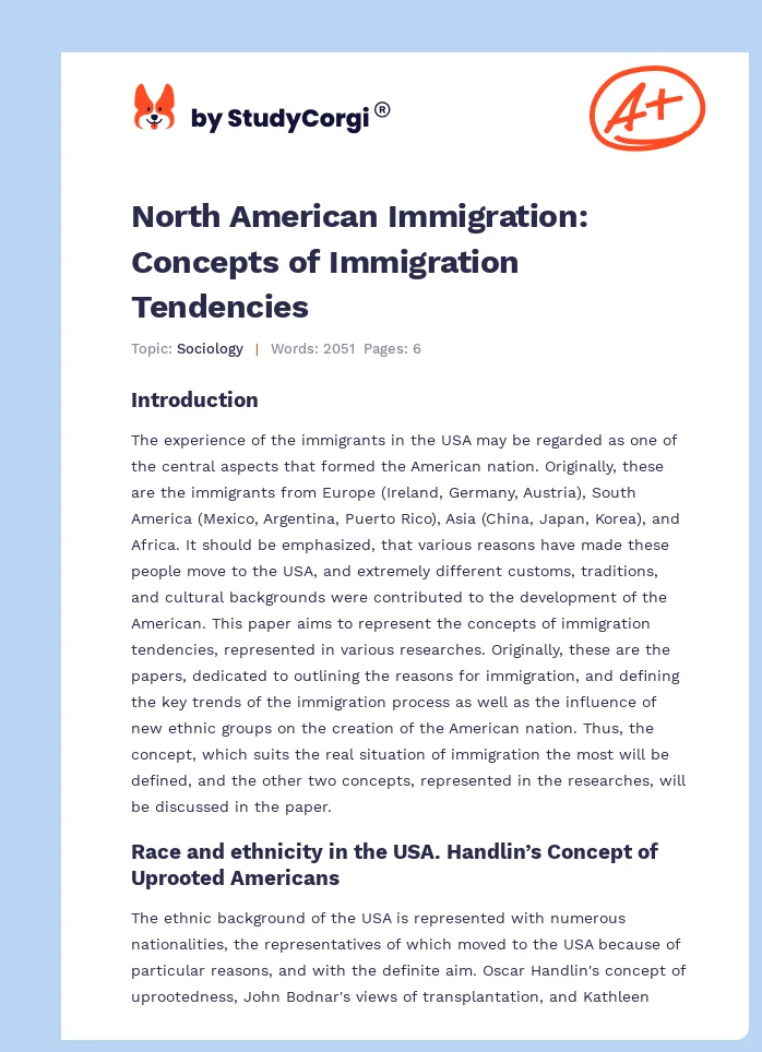North American Immigration: Concepts of Immigration Tendencies. Page 1