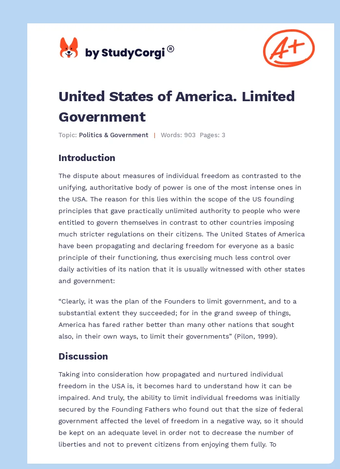 United States of America. Limited Government. Page 1