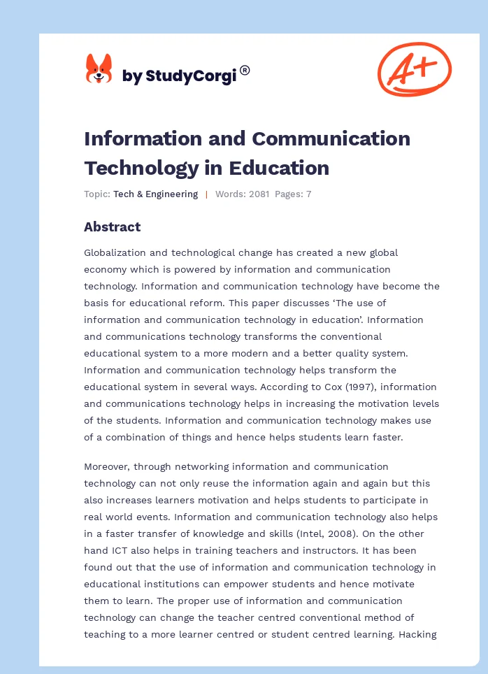 Information and Communication Technology in Education. Page 1