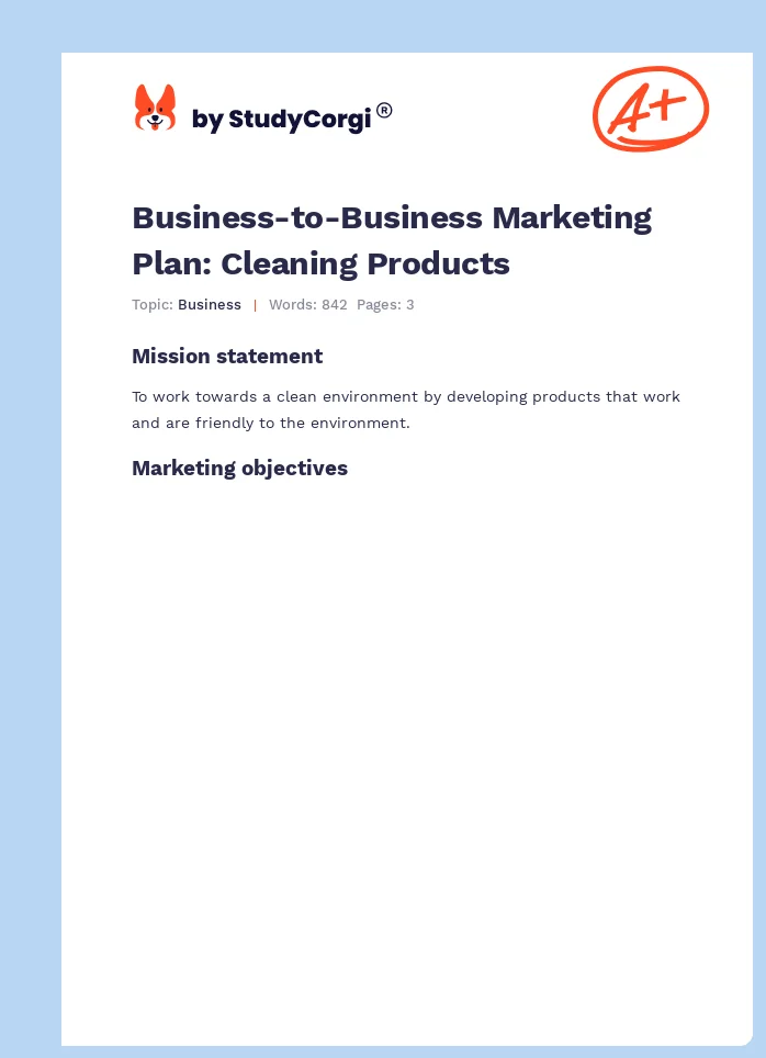 Business-to-Business Marketing Plan: Cleaning Products. Page 1