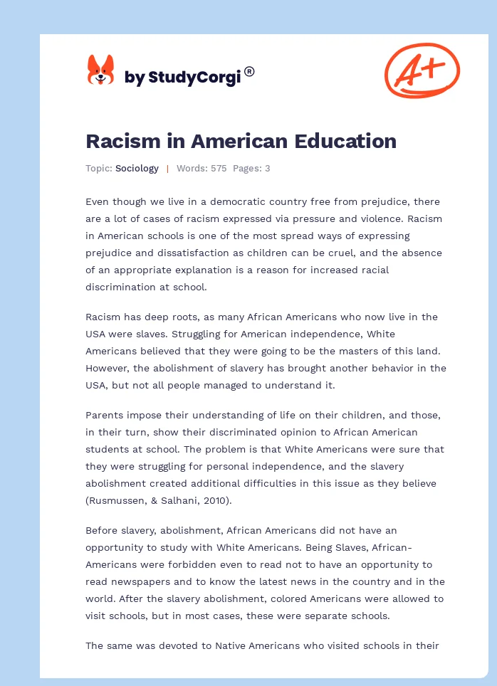 Racism in American Education. Page 1