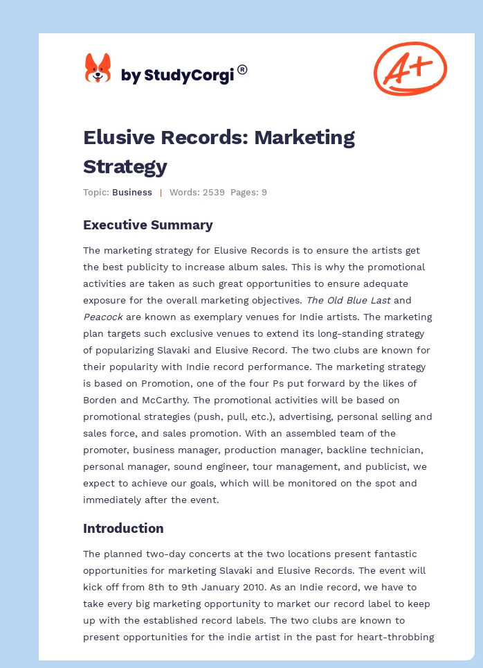 Elusive Records: Marketing Strategy. Page 1