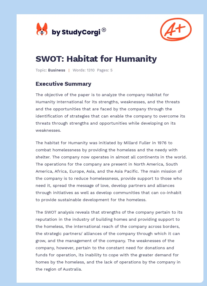 SWOT: Habitat for Humanity. Page 1