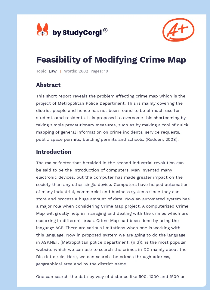 Feasibility of Modifying Crime Map. Page 1