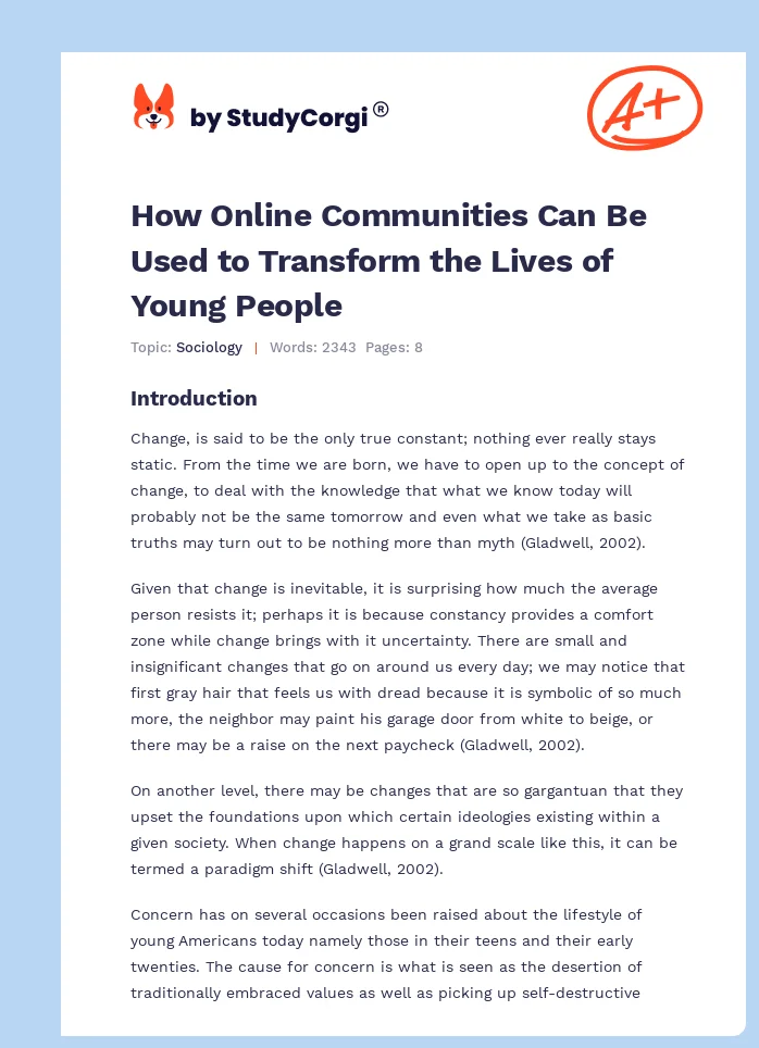 How Online Communities Can Be Used to Transform the Lives of Young People. Page 1