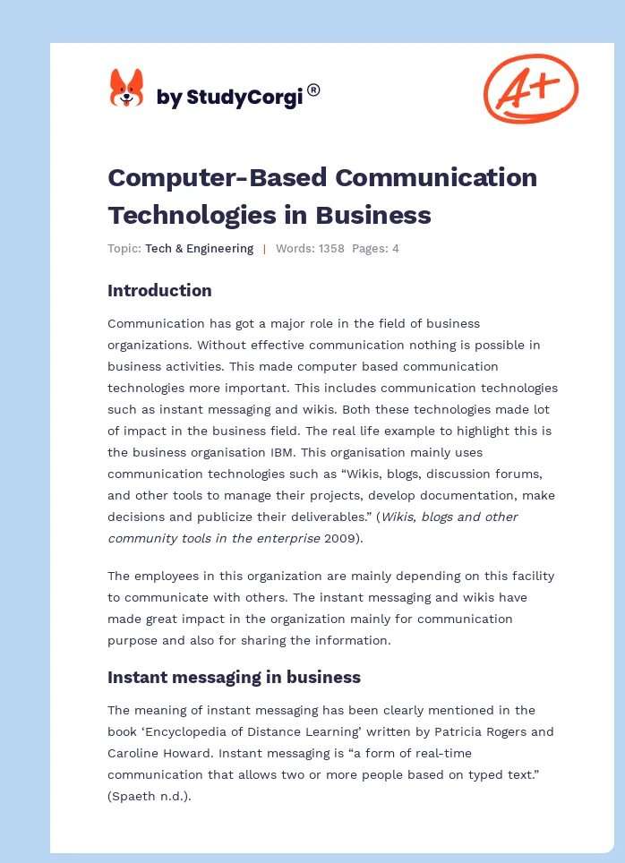 Computer-Based Communication Technologies in Business. Page 1