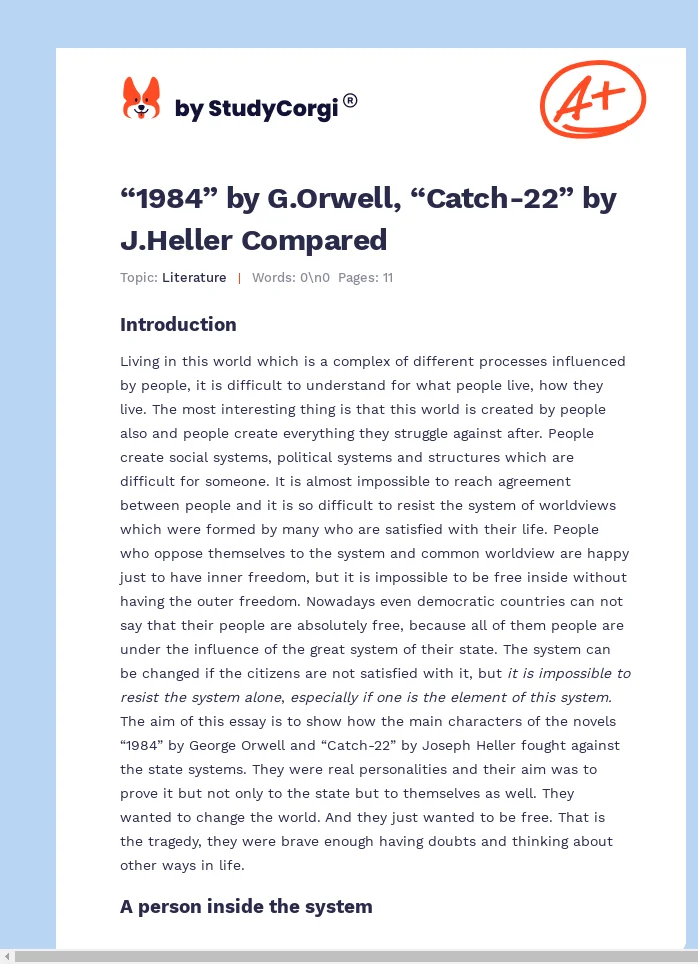 “1984” by G.Orwell, “Catch-22” by J.Heller Compared. Page 1