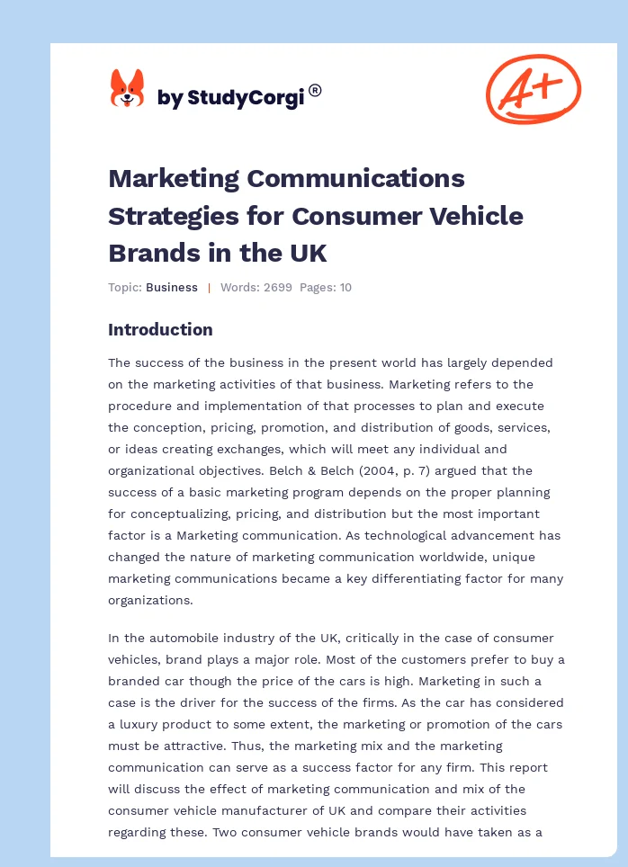 Marketing Communications Strategies for Consumer Vehicle Brands in the UK. Page 1