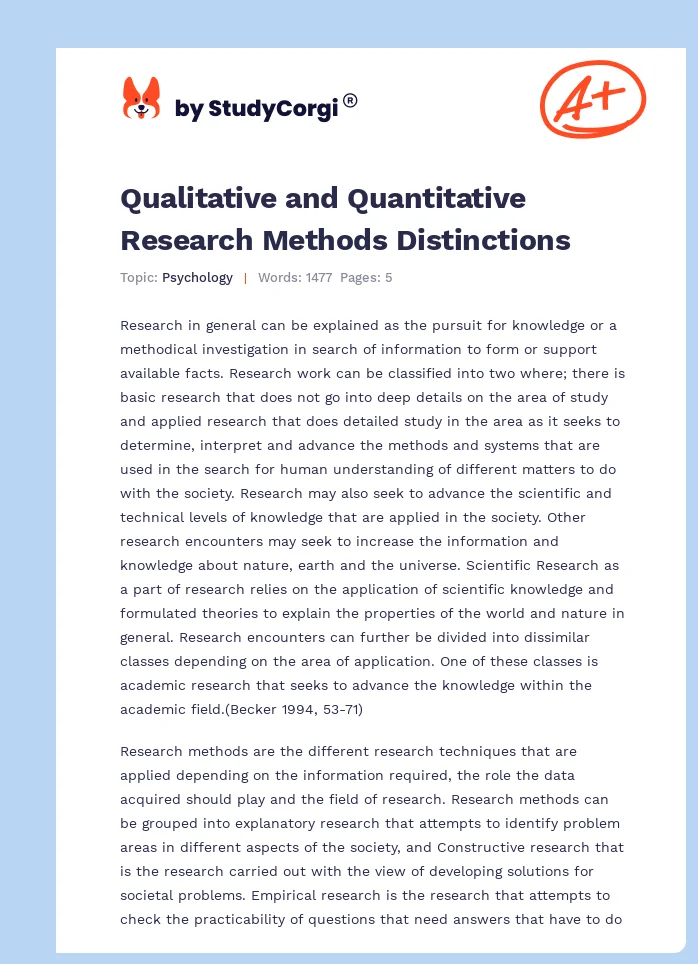 Qualitative and Quantitative Research Methods Distinctions. Page 1
