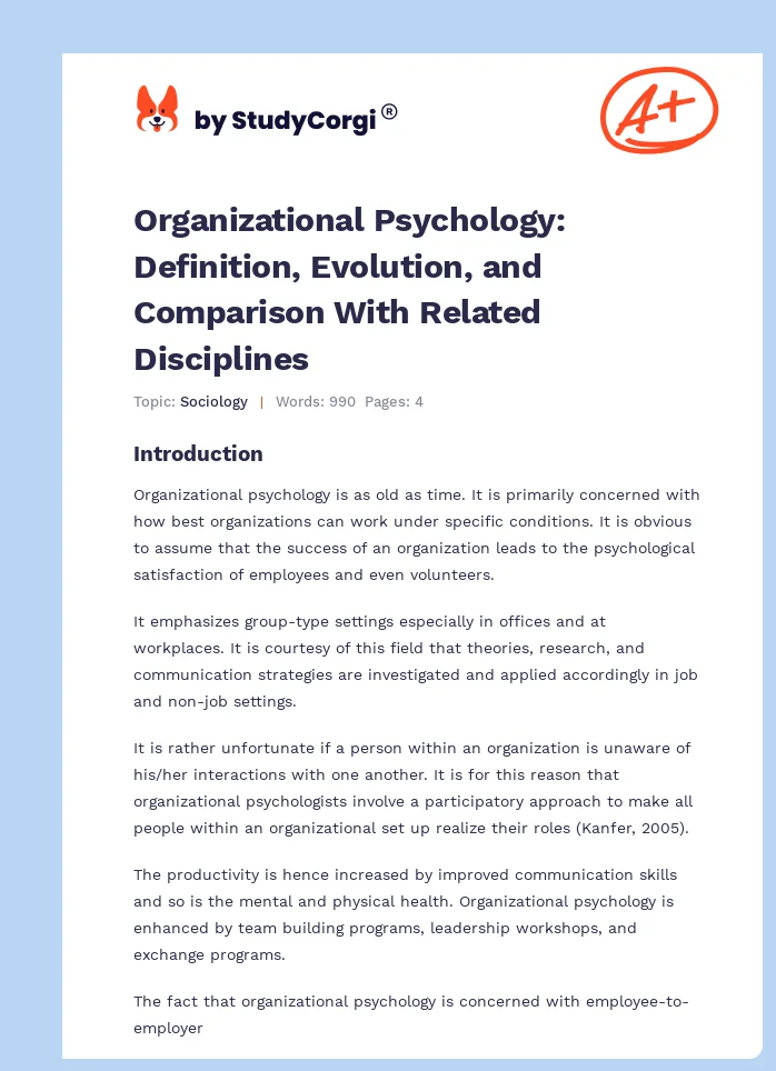 Organizational Psychology: Definition, Evolution, and Comparison With Related Disciplines. Page 1