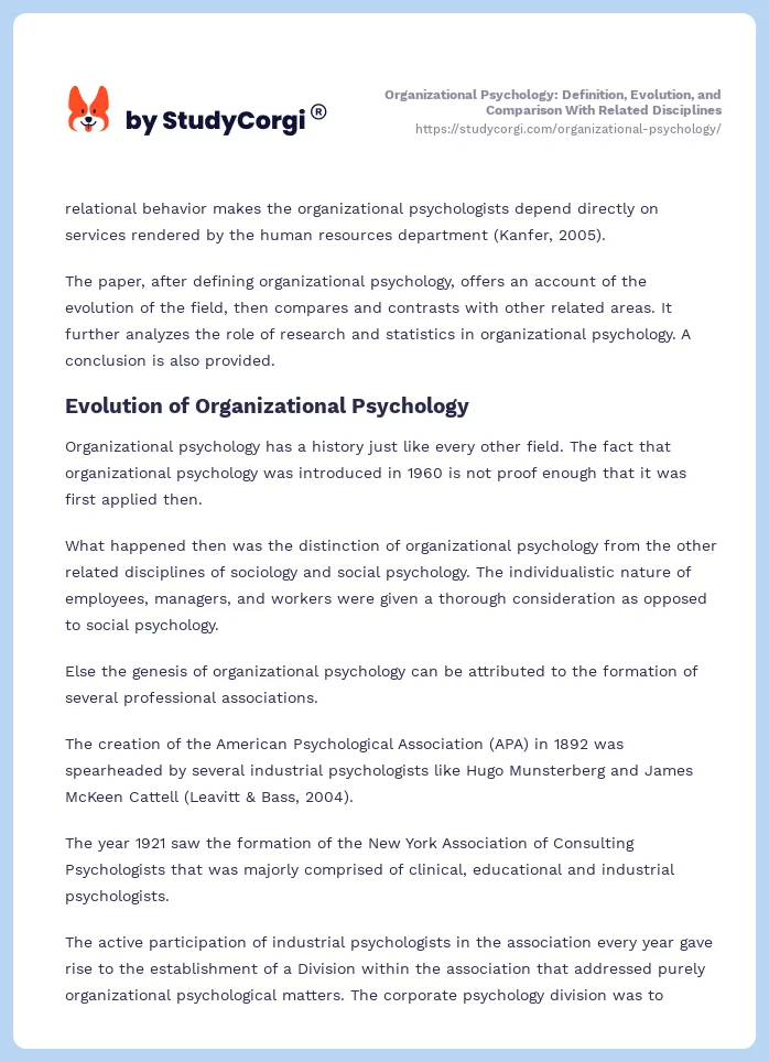 Organizational Psychology: Definition, Evolution, and Comparison With Related Disciplines. Page 2