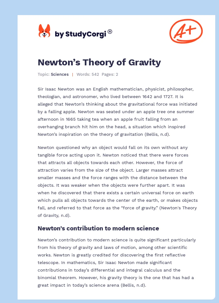Newton’s Theory of Gravity. Page 1