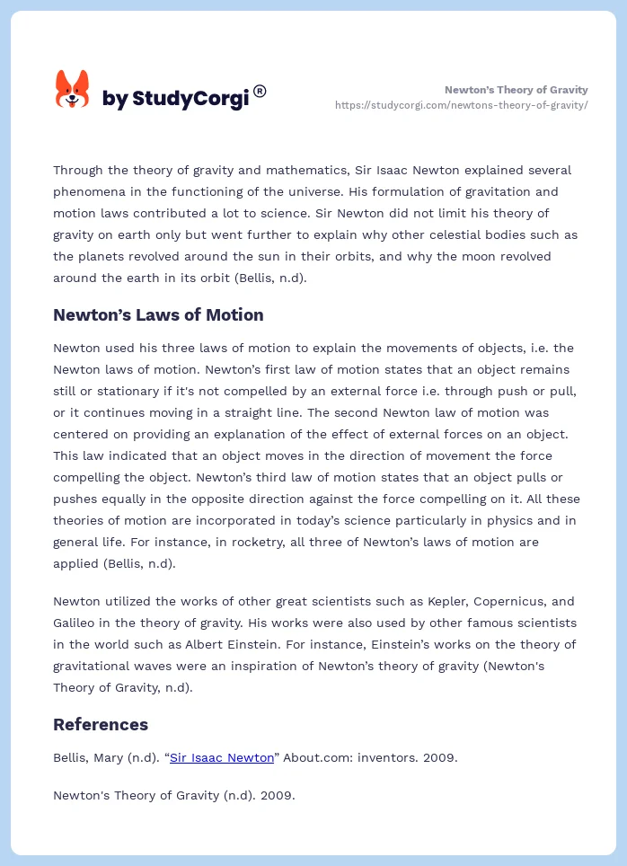 Newton’s Theory of Gravity. Page 2