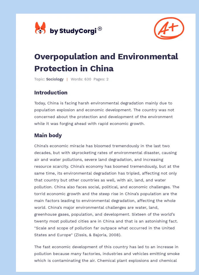 Overpopulation and Environmental Protection in China. Page 1