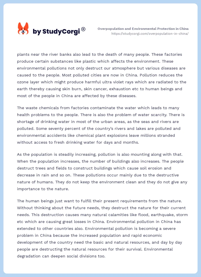 Overpopulation and Environmental Protection in China. Page 2