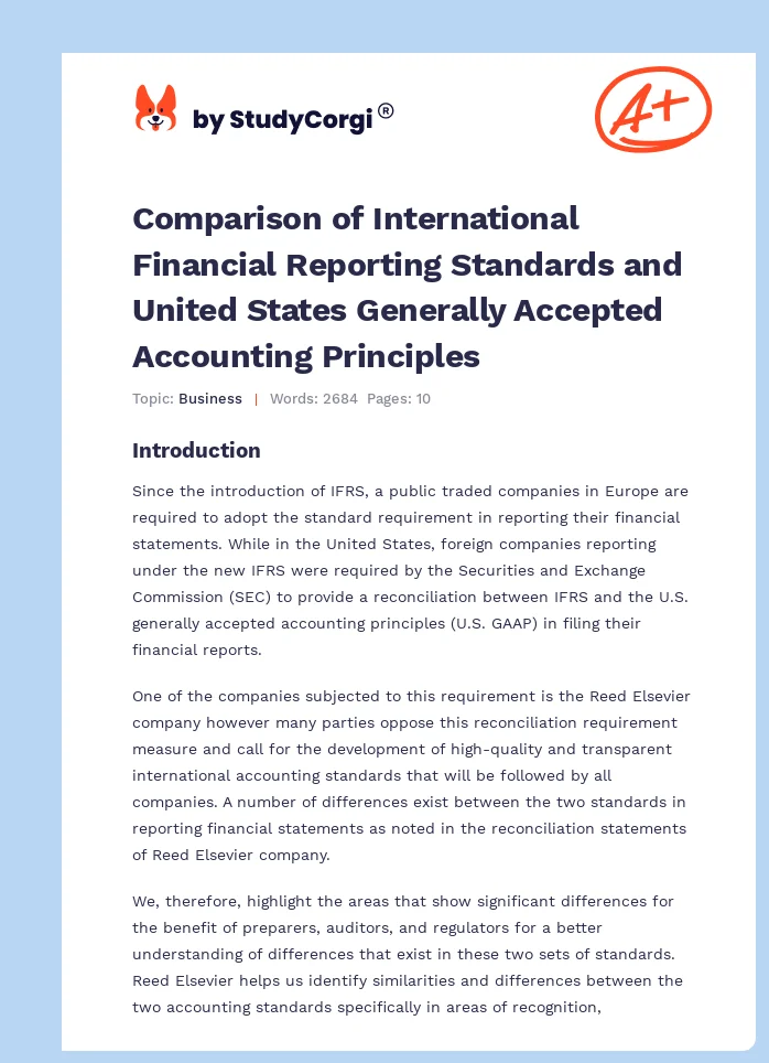Comparison of International Financial Reporting Standards and United States Generally Accepted Accounting Principles. Page 1