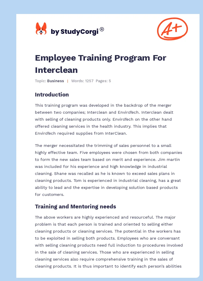 Employee Training Program For Interclean. Page 1