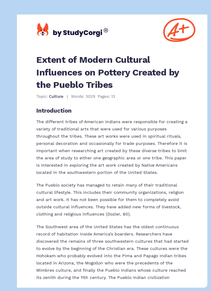 Extent of Modern Cultural Influences on Pottery Created by the Pueblo Tribes. Page 1