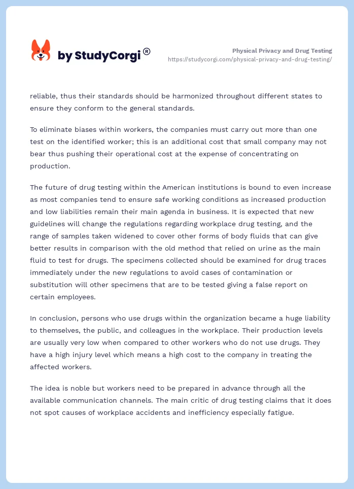 Physical Privacy and Drug Testing. Page 2
