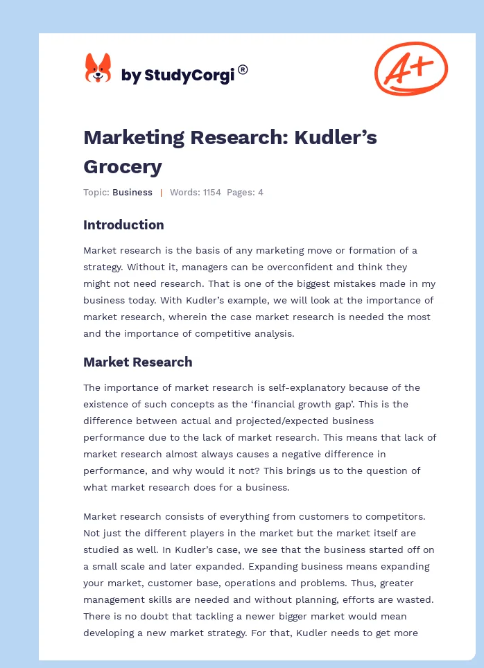 Marketing Research: Kudler’s Grocery. Page 1