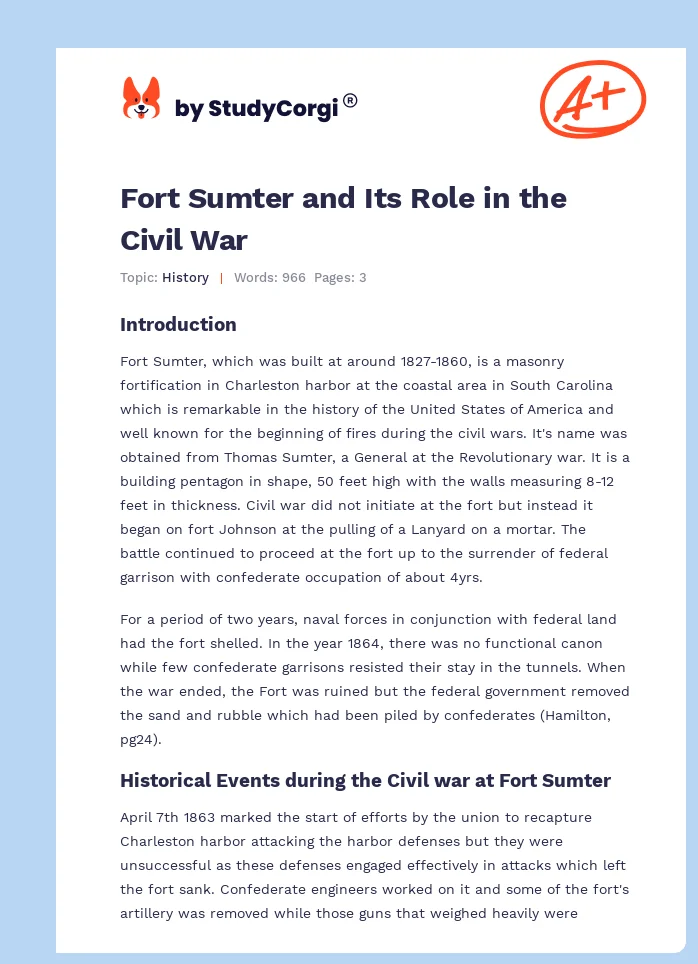 Fort Sumter and Its Role in the Civil War. Page 1