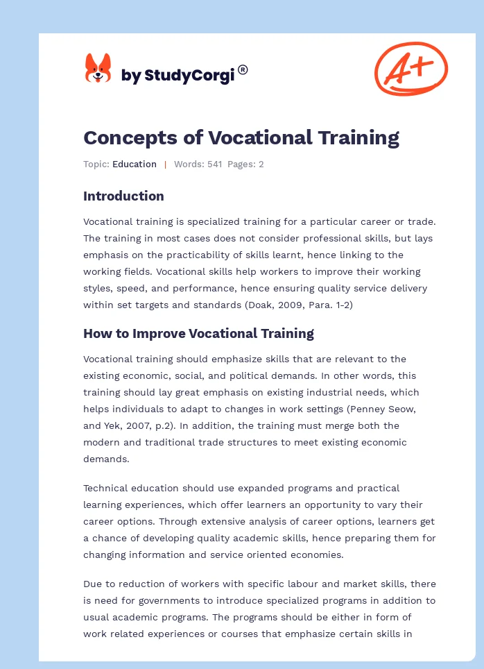 Concepts of Vocational Training. Page 1